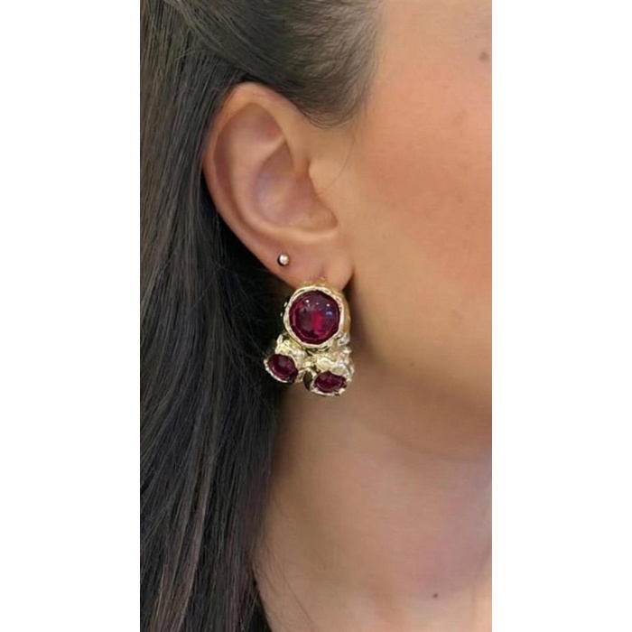 Taşlı Küpe - Kırmızı