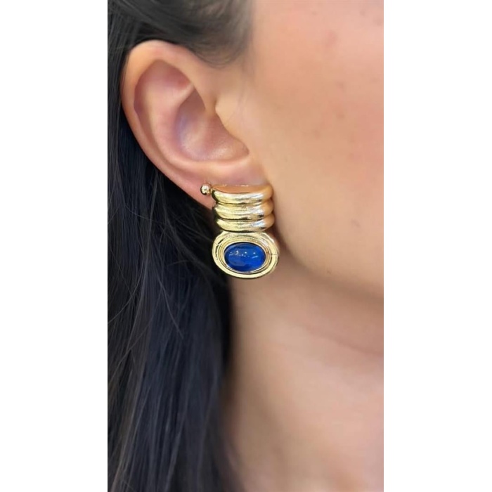 Taşlı Küpe - Mavi