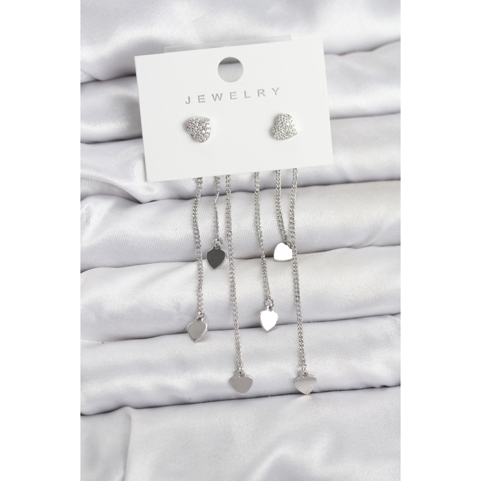 Kalp Model Gümüş Renk Pirinç Sallantılı Kadın Küpe -