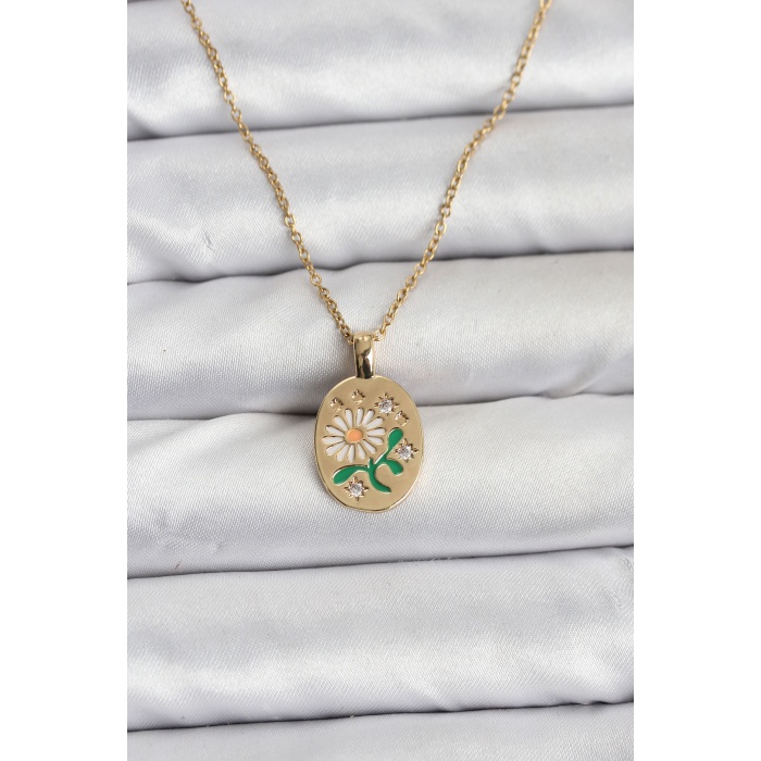 316L Çelik Zincir Papatya Figürlü Kadın Kolye -