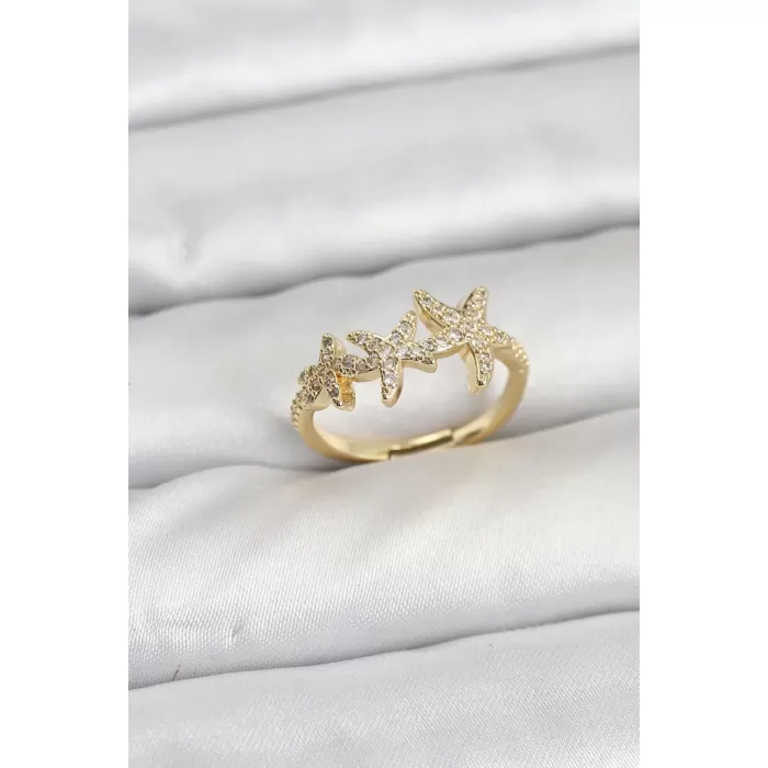 Pirinç Yıldız Model Gold Renk Kadın Yüzük