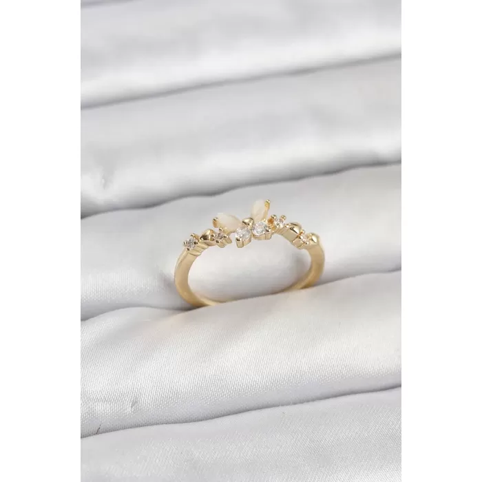Kelebek Model Gold Renk Pirinç Kadın Yüzük