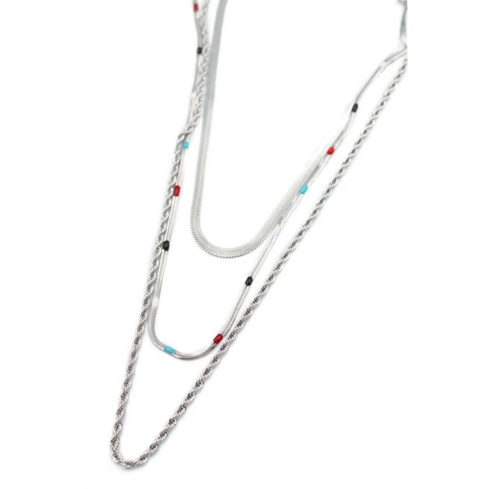 3lü Çelik Kolye - Gümüş