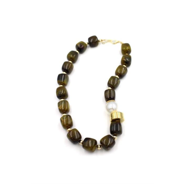 Boncuklu İnci Kolye - Yeşil