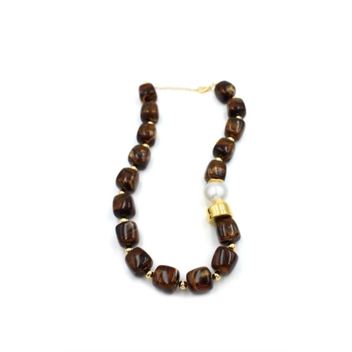 Boncuklu İnci Kolye - Kahverengi