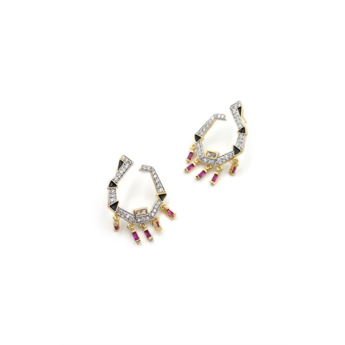 Sallantılı Taşlı Küpe - Kırmızı