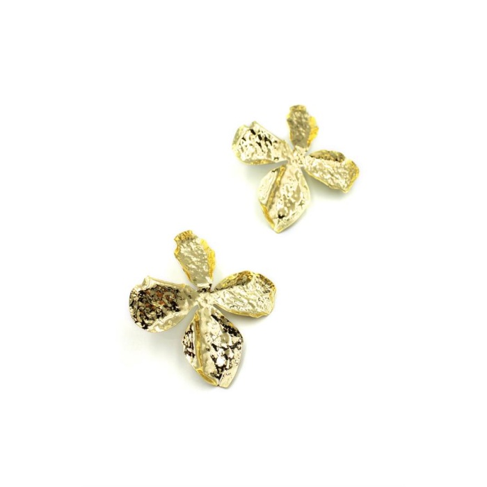 Metal Yaprak Küpe - Altın