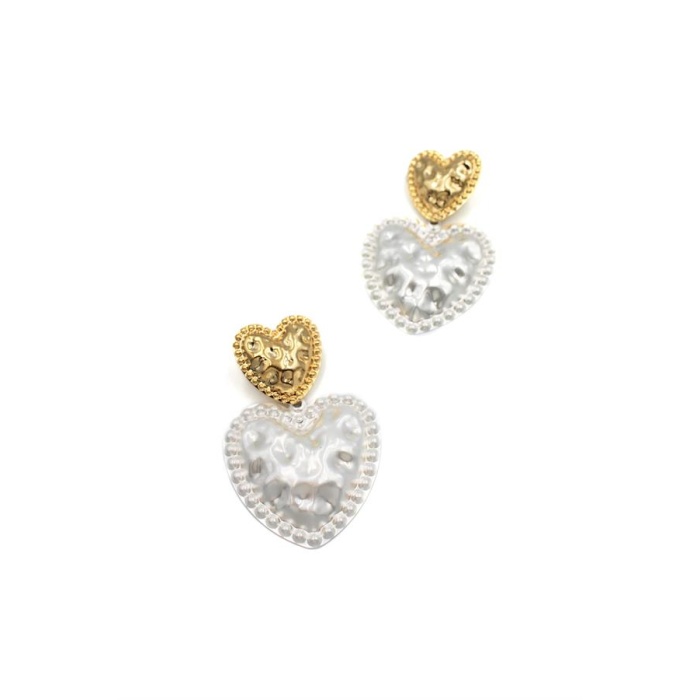 Metal İnci Kalp Küpe - Altın