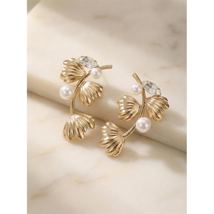 İncili Metal Küpe - Altın