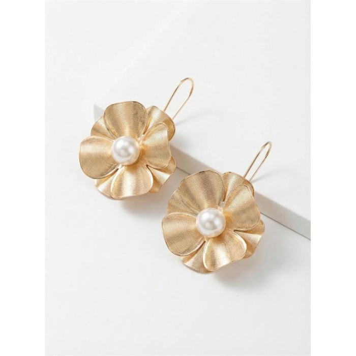 İncili Çiçek Küpe - Altın