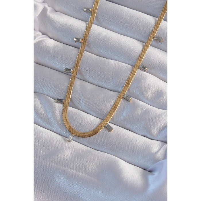 316L Çelik Gold Renk Baget Taşlı İtalyan Zincir Kolye - Lisinya