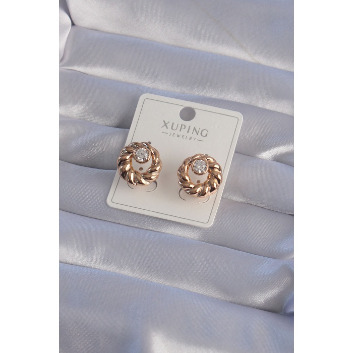 XUPİNG Rose Renk Oval Zirkon Taşlı Burgu Model Küpe - Lisinya