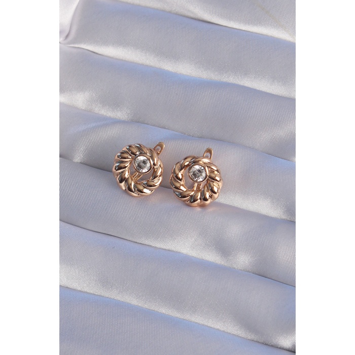 XUPİNG Rose Renk Oval Zirkon Taşlı Burgu Model Küpe - Lisinya