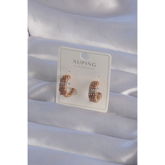 XUPİNG Rose Renk Zirkon Taşlı İşlemeli Halka Küpe - Lisinya