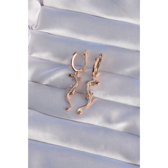 XUPİNG Rose Renk Zirkon Taşlı Kertenkele Model Halka Küpe - Lisinya