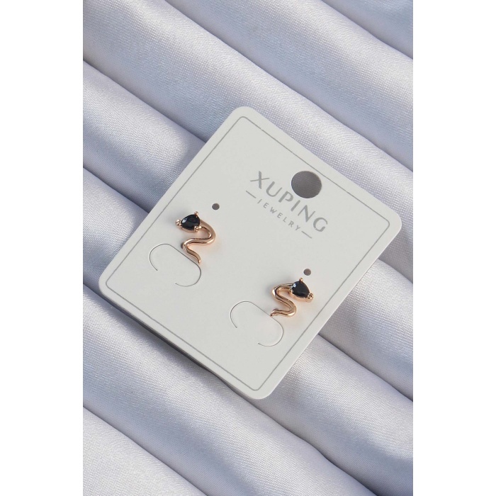 Xuping Rose Renk Siyah Zirkon Taşlı Kıvrımlı Küpe - Lisinya