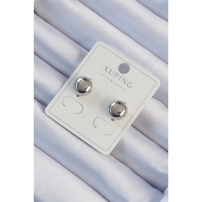 Xuping Gümüş Renk Minimal Bombeli Oval Küpe - Lisinya