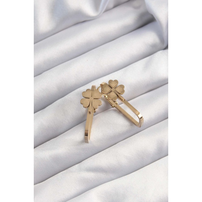 316L Çelik Altın Renk Geometrik Yonca Model Küpe - Lisinya