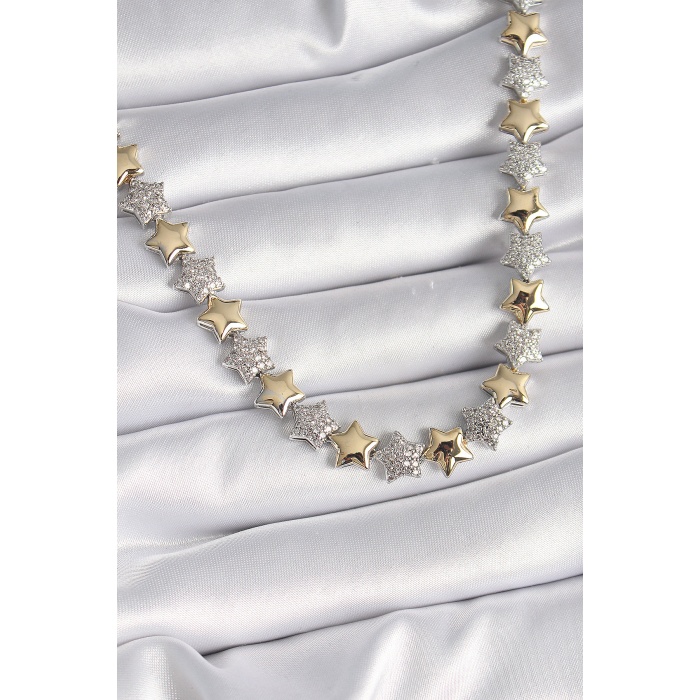 Pirinç Mix Renk Zirkon Taşlı Yıldız Model VIP Exclusive Seri Kadın Kolye - Lisinya