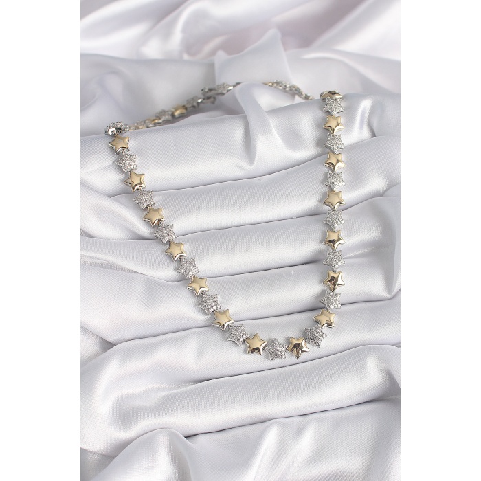 Pirinç Mix Renk Zirkon Taşlı Yıldız Model VIP Exclusive Seri Kadın Kolye - Lisinya
