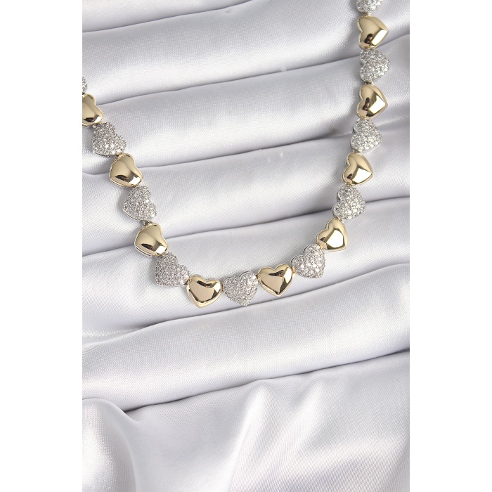 Pirinç Mix Renk Zirkon Taşlı Kalp Model VIP Exclusive Seri Kadın Kolye - Lisinya