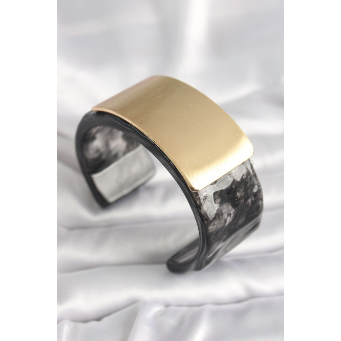 Siyah Mermer Desen Akrilik Plastik Gol Dikdörtgen Plaka Model Vingtage Kadın Bilezik - Lisinya