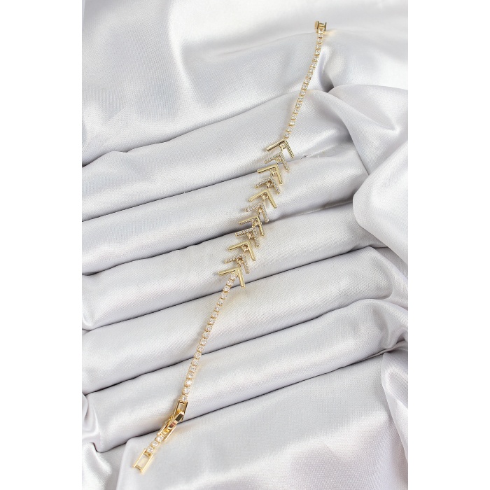 Pirinç Gold Renk Zirkon Taşlı Balık Sırtı Kadın Bileklik - Lisinya