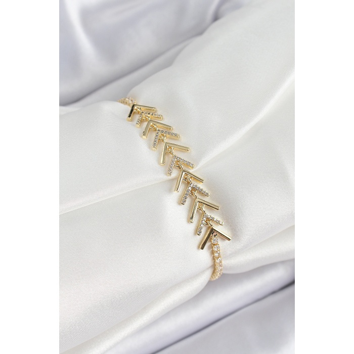 Pirinç Gold Renk Zirkon Taşlı Balık Sırtı Kadın Bileklik - Lisinya