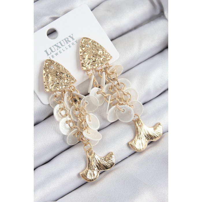 Pirinç Sallantılı Sedefli Balık Model Gold Renk Kadın Küpe - Lisinya