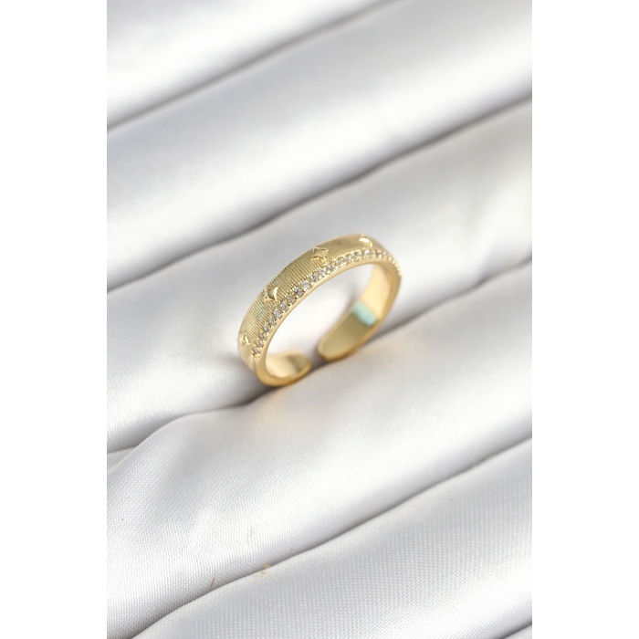 Gold Renk Şerit Zirkon Taşlı Kadın Yüzük - Lisinya