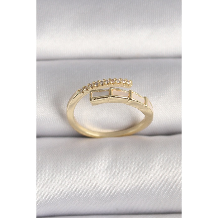 Pirinç Gold Renk Zirkon Taş Detaylı Yılan Model Ayarlanabilir Yüzük - Lisinya