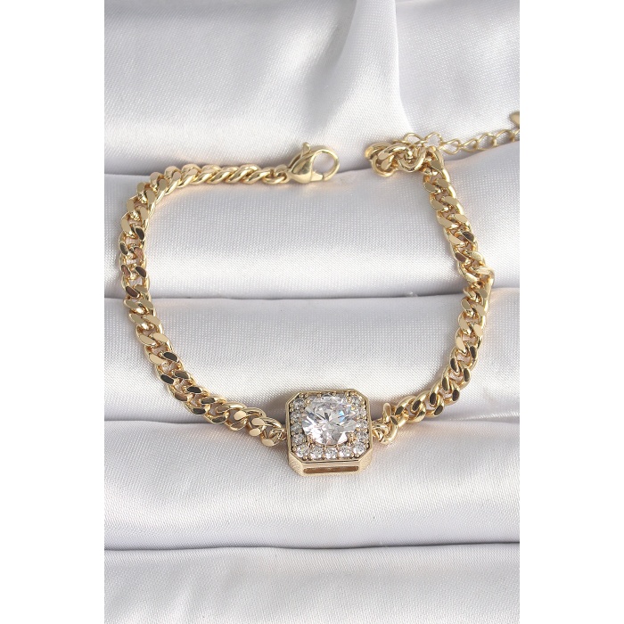 Pirinç Gold Renk Kare Zirkon Taşlı Xuping Exclusive VIP Seri Kadın Bileklik - Lisinya