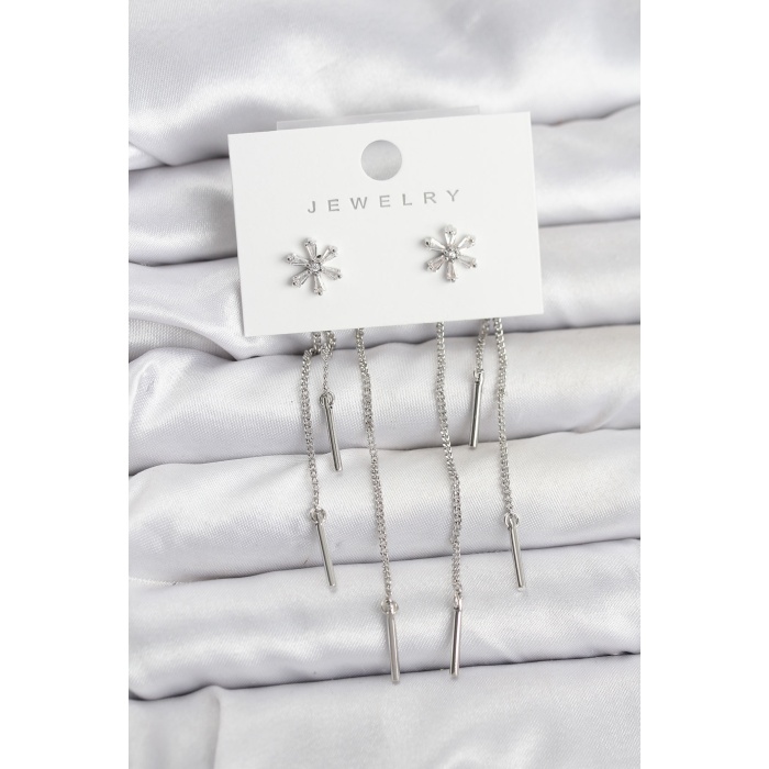 Çiçek Model Gümüş Pirinç Sallantılı Kadın Küpe - Lisinya