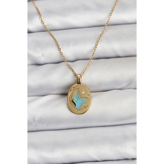 316L Çelik Zincir Gold Renk Kelebek Figür Kadın Kolye - Lisinya