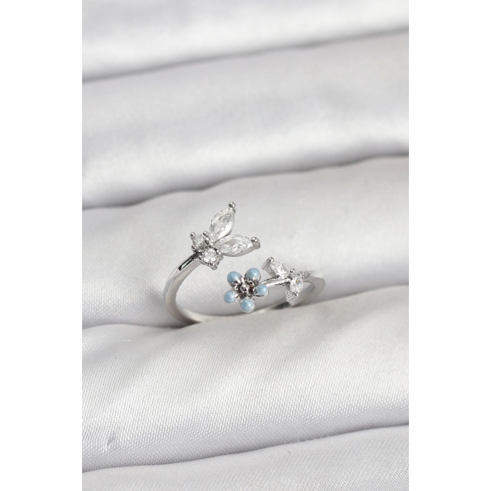 Pirinç Gümüş Renk Kelebek Model Kadın Yüzük - Lisinya