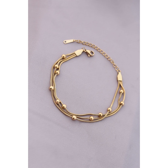 316L Kararmaz Çelik Gold Renk Top Zincirli Kadın Bileklik - Lisinya