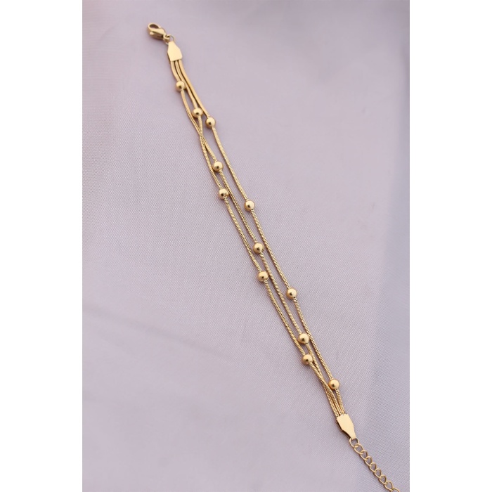 316L Kararmaz Çelik Gold Renk Top Zincirli Kadın Bileklik - Lisinya