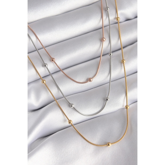 316L Çelik Mix Renk 3lü Topçuk Detay Kadın Kolye - Lisinya