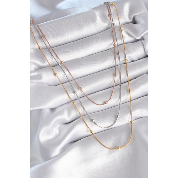 316L Çelik Mix Renk 3lü Topçuk Detay Kadın Kolye - Lisinya