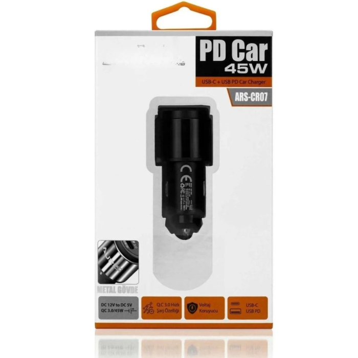 45w Pd Usb Oto Şarj Kafa Hızlı Şarj Çakmaklık Adaptörü, Usb-c Ve Usb-a Çıkışlı, İphone Ve Android Uyumlu ( Lisinya )