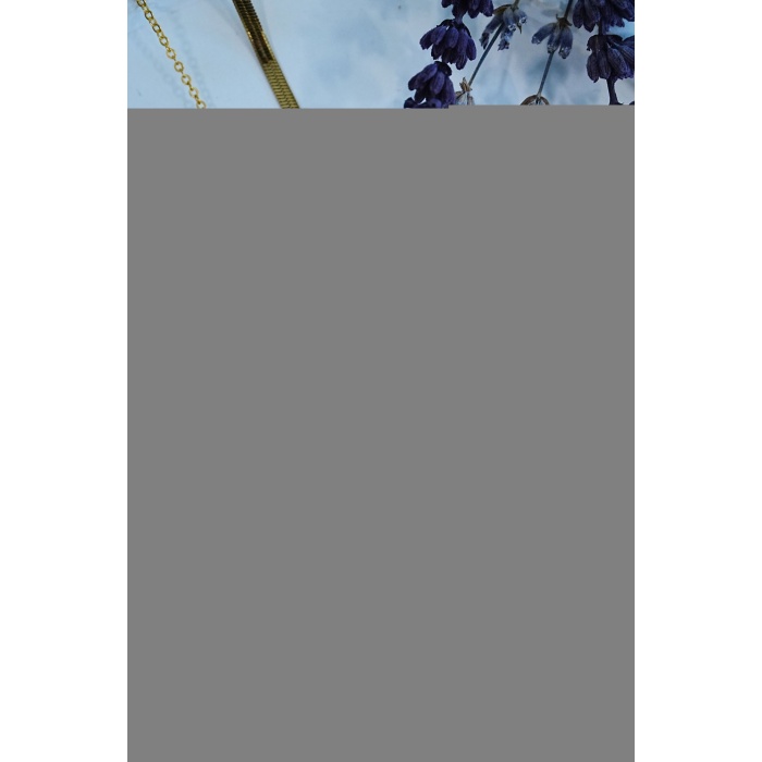 Baget Taşlı Altın Renk İtalyan Bakla Zincirli Kadın Çelik Kolye - Lisinya