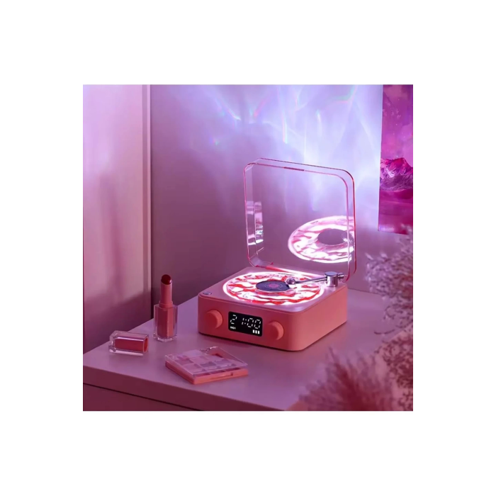 Waves Nostalji Plak Görünümlü Bluetooth Hoparlör 3d Ses Dalgası Retro Müzik Plak Pembe - Lisinya