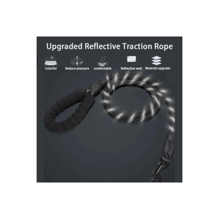 Köpekler İçin Gezdirme Tasması Reflektörlü 130 Cm Halat Orta Ve Büyük Boy Köpekler İçin Siyah ( Lisinya )