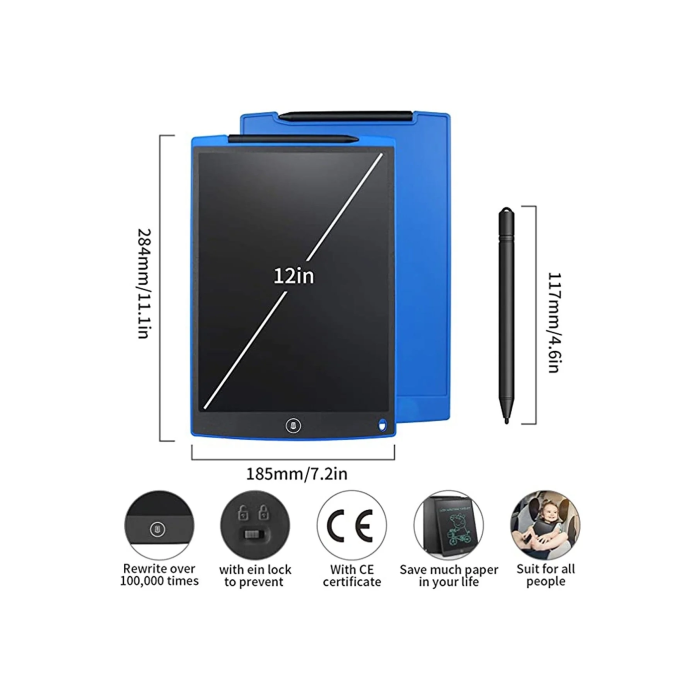 12 Inc Writing Lcd Grafik Dijital Kalemli Çizim Tableti Yazı Tahta Not Yazma Eğitim Tableti ( Lisinya )