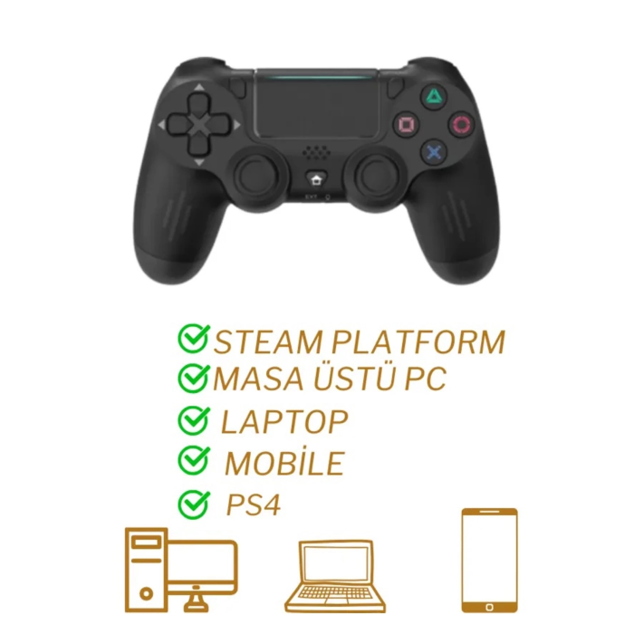 Ps4 Kol Wireless Bt Kablosuz Oyun Kolu Ps4 Joystick Tablet Telefon Pc Uyumlu Titreşimli Oyun Kolu ( Lisinya )
