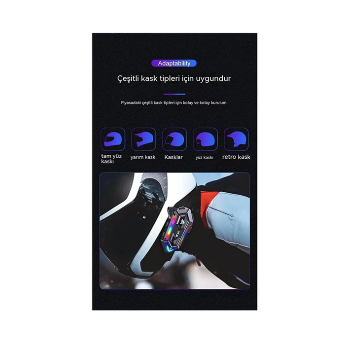 Y20 Motor Kurye Kask Kulaklık Rgb Modlu Bluetooth Motosiklet Kulaklık 5.3 Bluetooth Interkom ( Lisinya )