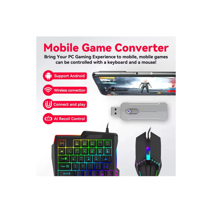 Pubg Mobil Oyun Kiti 5in1 Bt5.3 Klavye Mouse Dönüştürücü Seti Pugb Seti ( Lisinya )