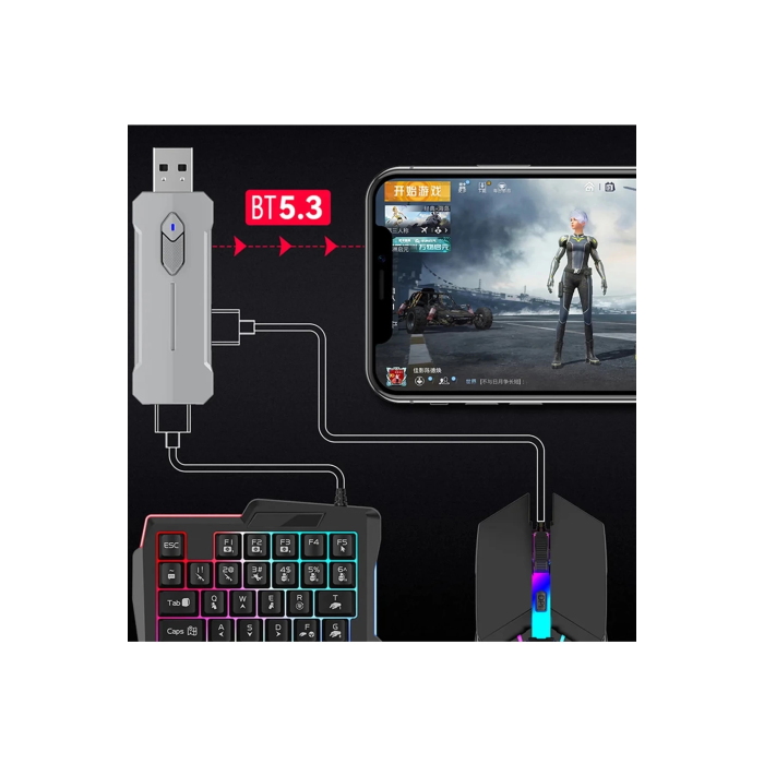 Pubg Mobil Oyun Kiti 5in1 Bt5.3 Klavye Mouse Dönüştürücü Seti Pugb Seti ( Lisinya )