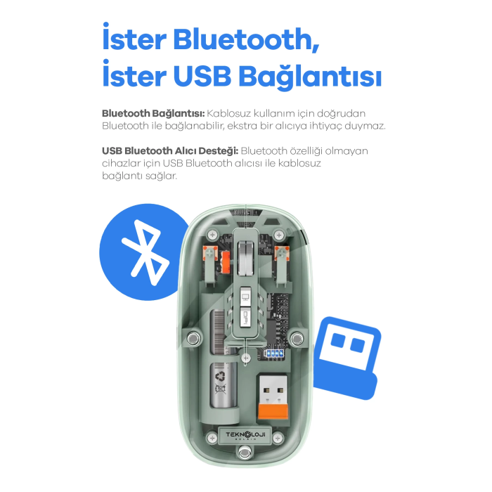Bluetooth USB Çift Modlu Sessiz Mouse, Şeffaf Mıknatıslı Kapaklı, Type-C Şarjlı, DPI Ayarlı, Kablosuz 10m Çekim Mesafeli, Masaüstü Kısayol Tuşlu, Taşınabilir Şarjlı Mouse Siyah ( Lisinya )