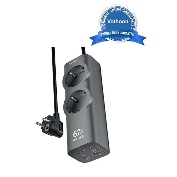 67w Hızlı Şarjlı Akıllı Çoklu Priz – 2000w Güç, 2 Usb-c + 2 Usb-a Çıkışlı, Telefon & Laptop Uyumlu ( Lisinya )
